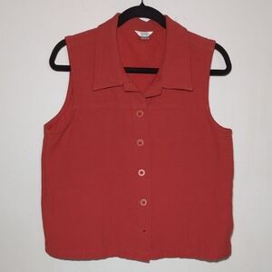Christopher & Banks Orange Button-up Diamond-Quilted Vest Women's Size L